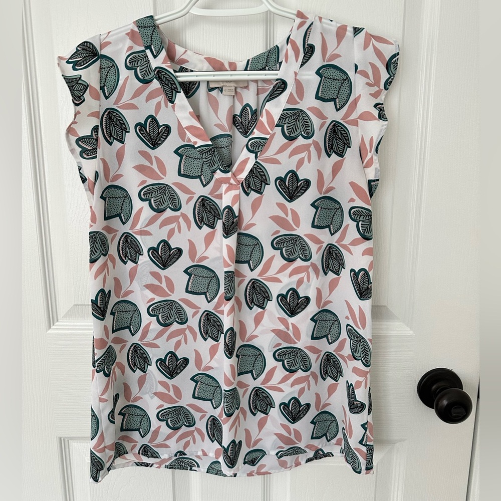 Loft Outlet Floral Print Women's Top - White and Green